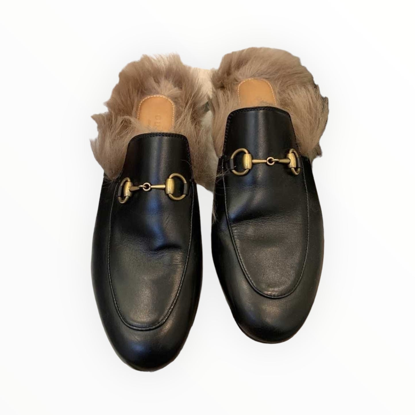 Gucci Princetown Fur Slides- Black - Size 38