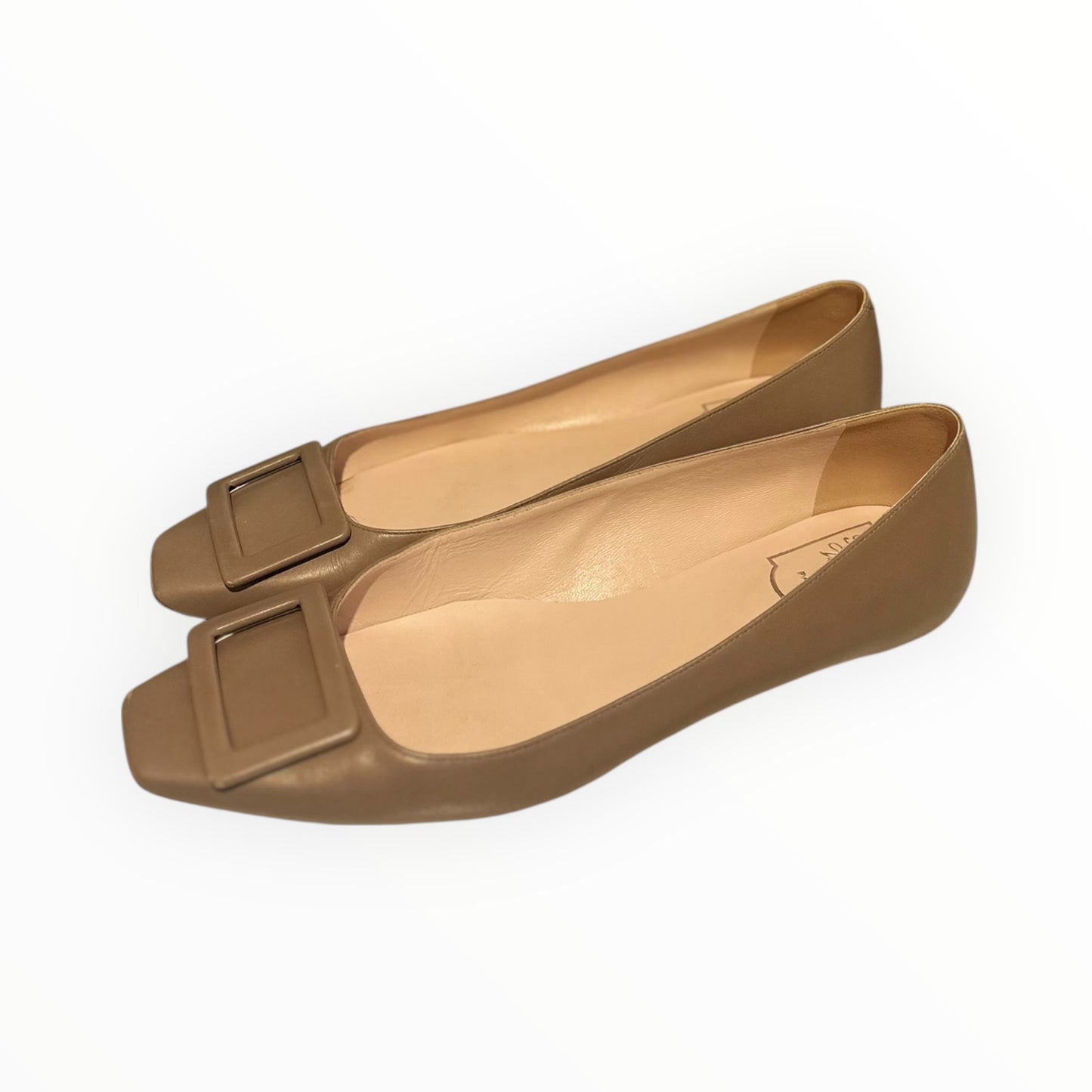 Roger Vivier Belle Leather Ballet Flats - Stone - Size 41