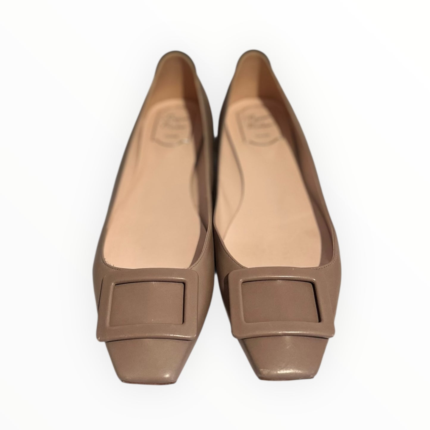 Roger Vivier Belle Leather Ballet Flats - Stone - Size 41