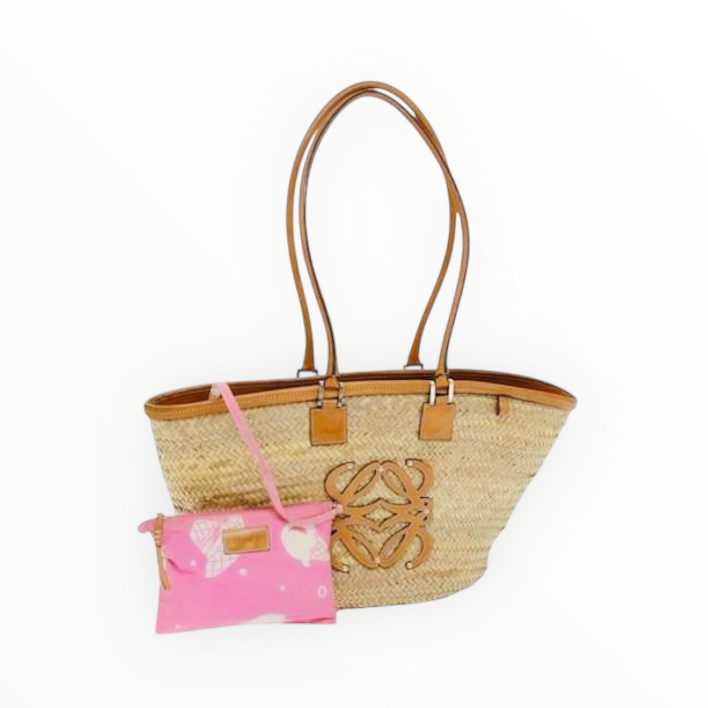 Loewe Leather-Trimmed Anagram Woven Raffia Tote - Orange