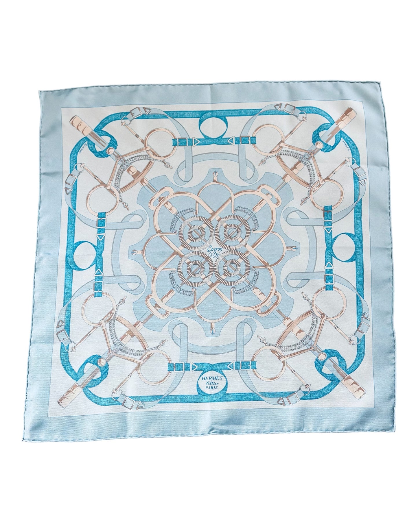 Hermès Carré 45 Eperon d'Or Golden spur Scarf Silk - Pale Blue - Size 40cm x 40cm