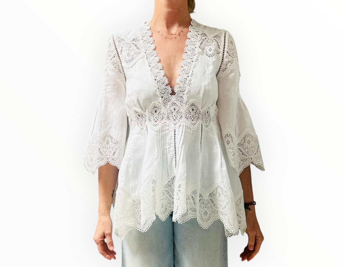 Zimmermann Cutwork Lace Peplum Top - White - Size 1