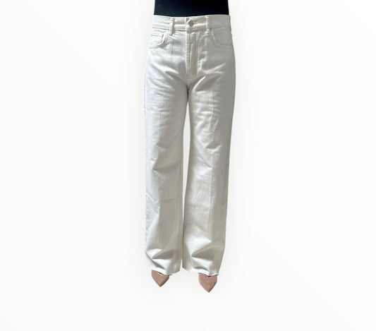 Anine Bing Wide Leg Frayed Hem Jeans - White - Size 27