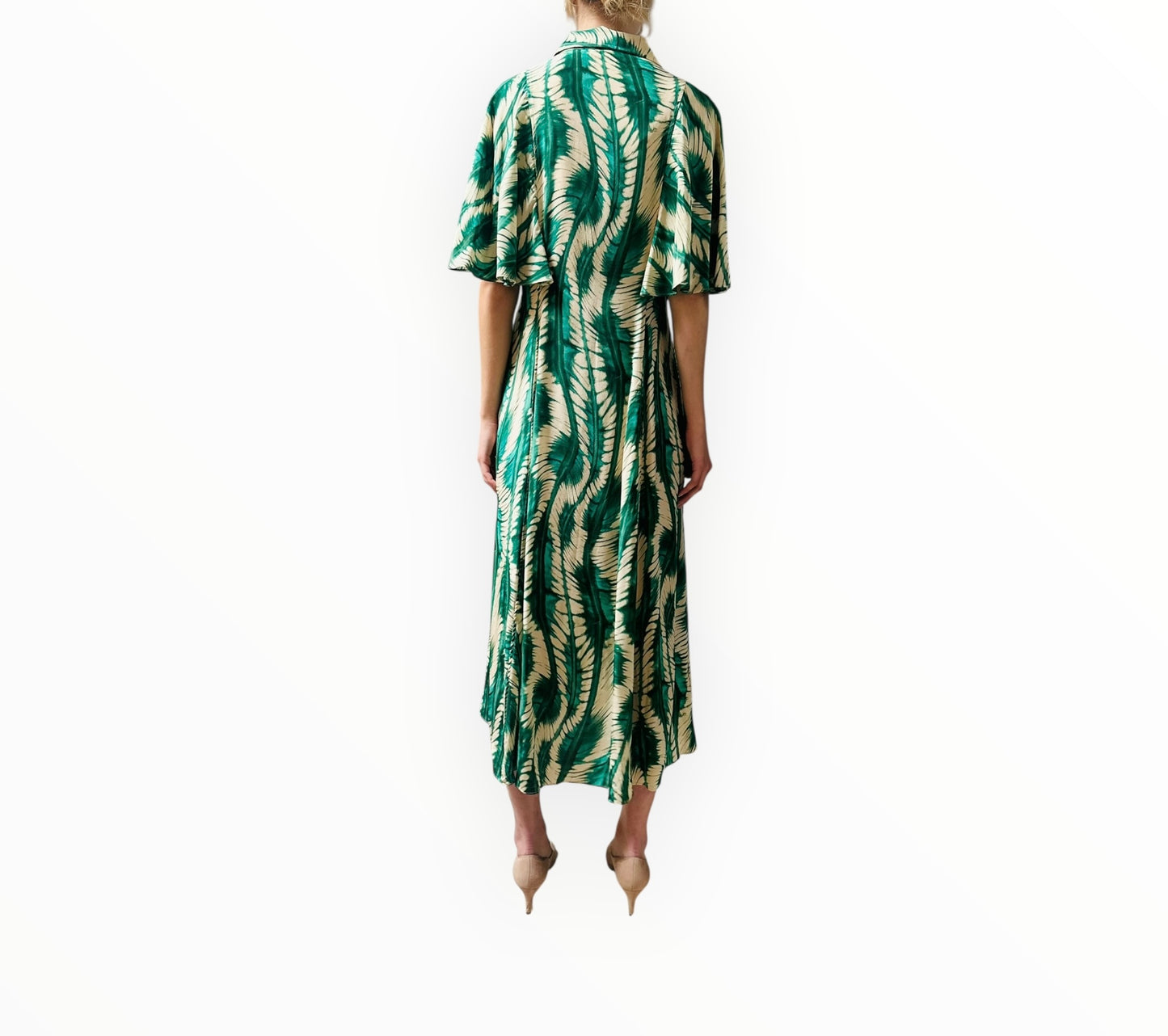 Ulla Johnson Acacia Button-Front Silk Dress - Green/Beige - Size AU8)