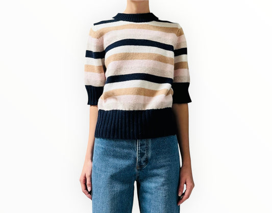 Alessandra Striped Short Sleeve Sweater - Multi - Size S
