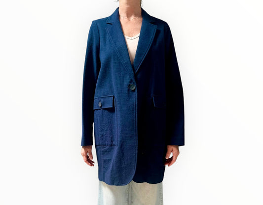 Momoni Long Line Jacket - Navy - Size 42