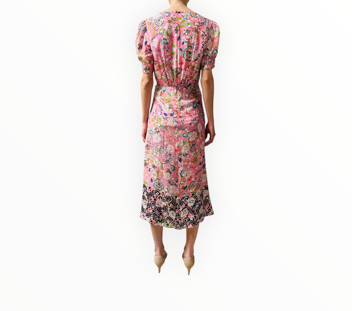 Saloni Floral Silk Dress- Pink - Size AU10