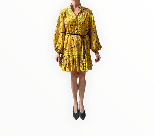 Zimmermann Lulu Belted Mini Dress - Yellow/Black - Size 1