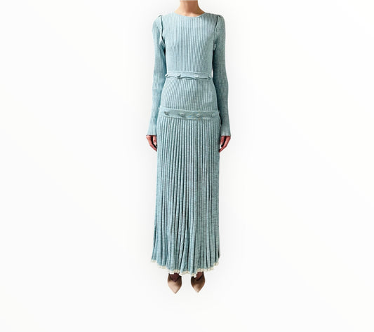 Christopher Esber Ribbed Knit Deconstruct Dress - Sage/Grey - Size S