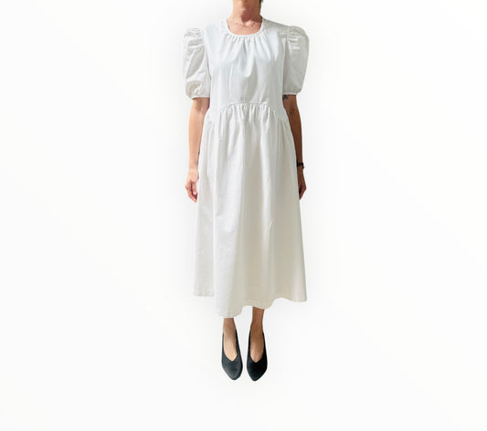 Blanca Long Dress with Puff Sleeves - White - Size S