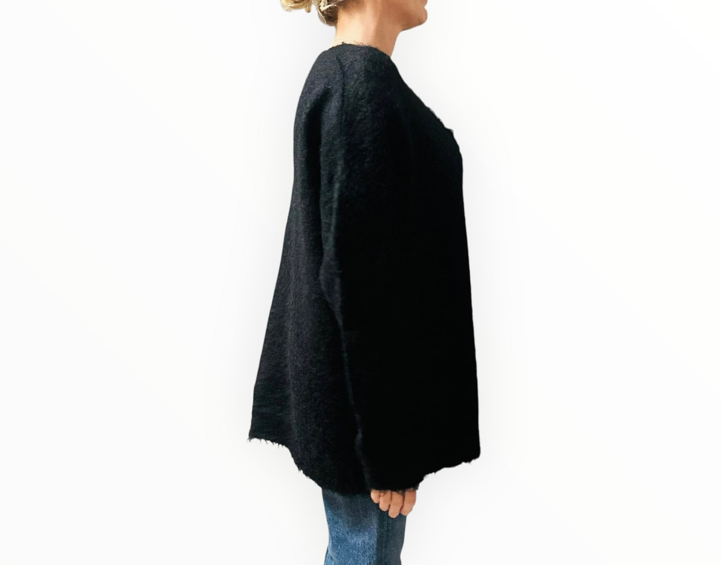 Raey Mohair V-Neck Sweater - Black - Size S/M