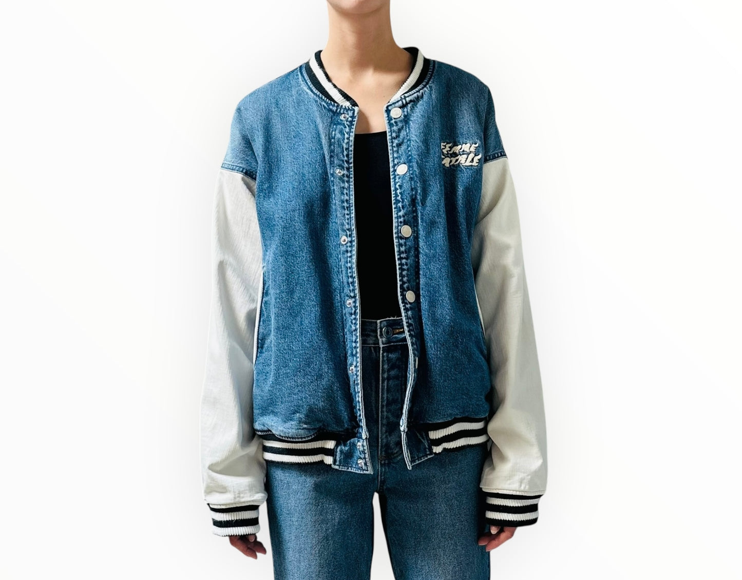 Mother Femme Fatale Varsity Jacket - Denim - Size L