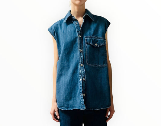 Tibi Sleeveless Denim Shirt - Blue - Size M