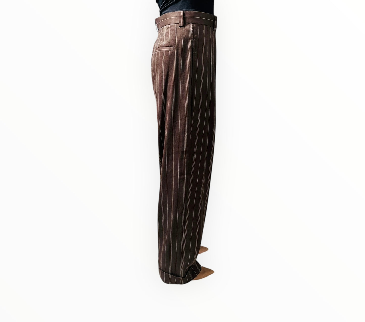 Lee Mathews Stripe Cuffed Pants - Brown - Size 4