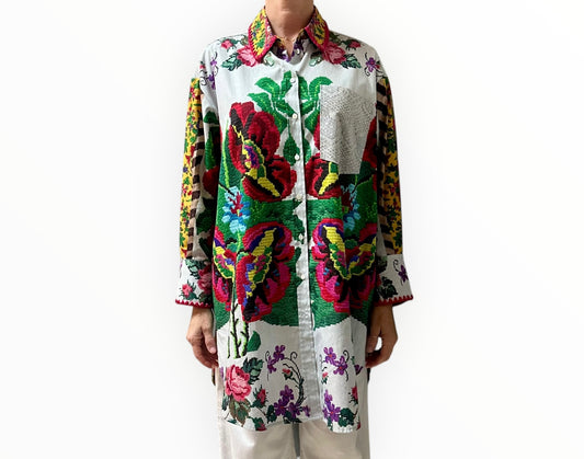 Pierre-Louis Mascia Cross Stitch Print Shirt - Multi - Size XS