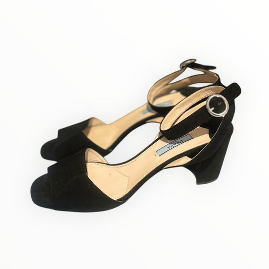 Prada Suede Ankle Sandals - Black - Size 40
