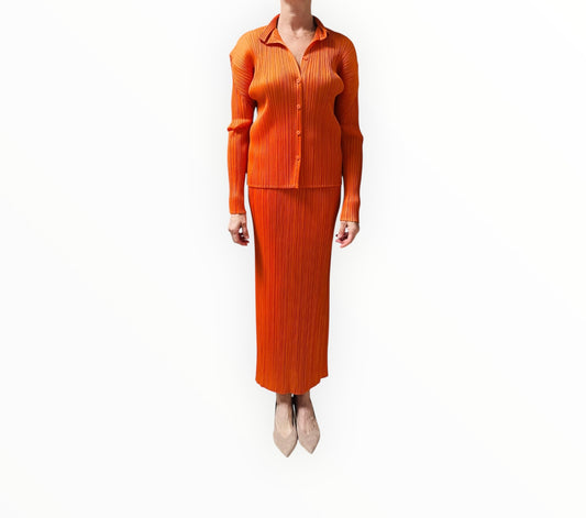 Issey Miyake Pleats Please Shirt and Skirt - Orange - Size 3