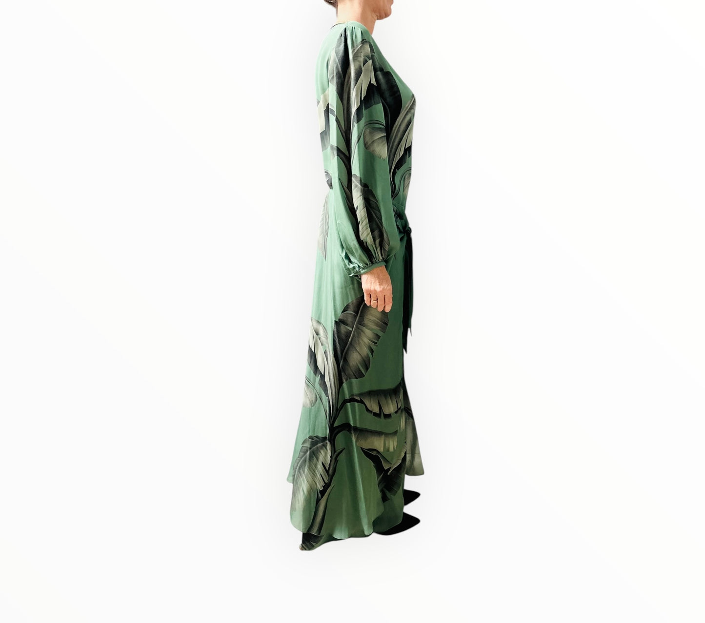 Johanna Ortiz Spirit Aloha Silk Maxi Dress - Dark Sage - Size 8