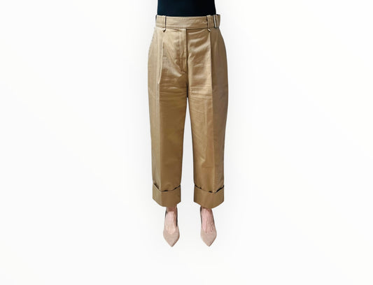 Acne Studios Cropped Belted Pleated Wide-Leg Pants - Hazel Beige - Size 40