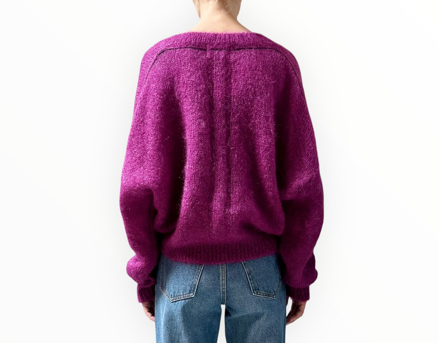 Bassike Cropped Mohair V-Neck Knit -  Dark Fuchsia - Size 1
