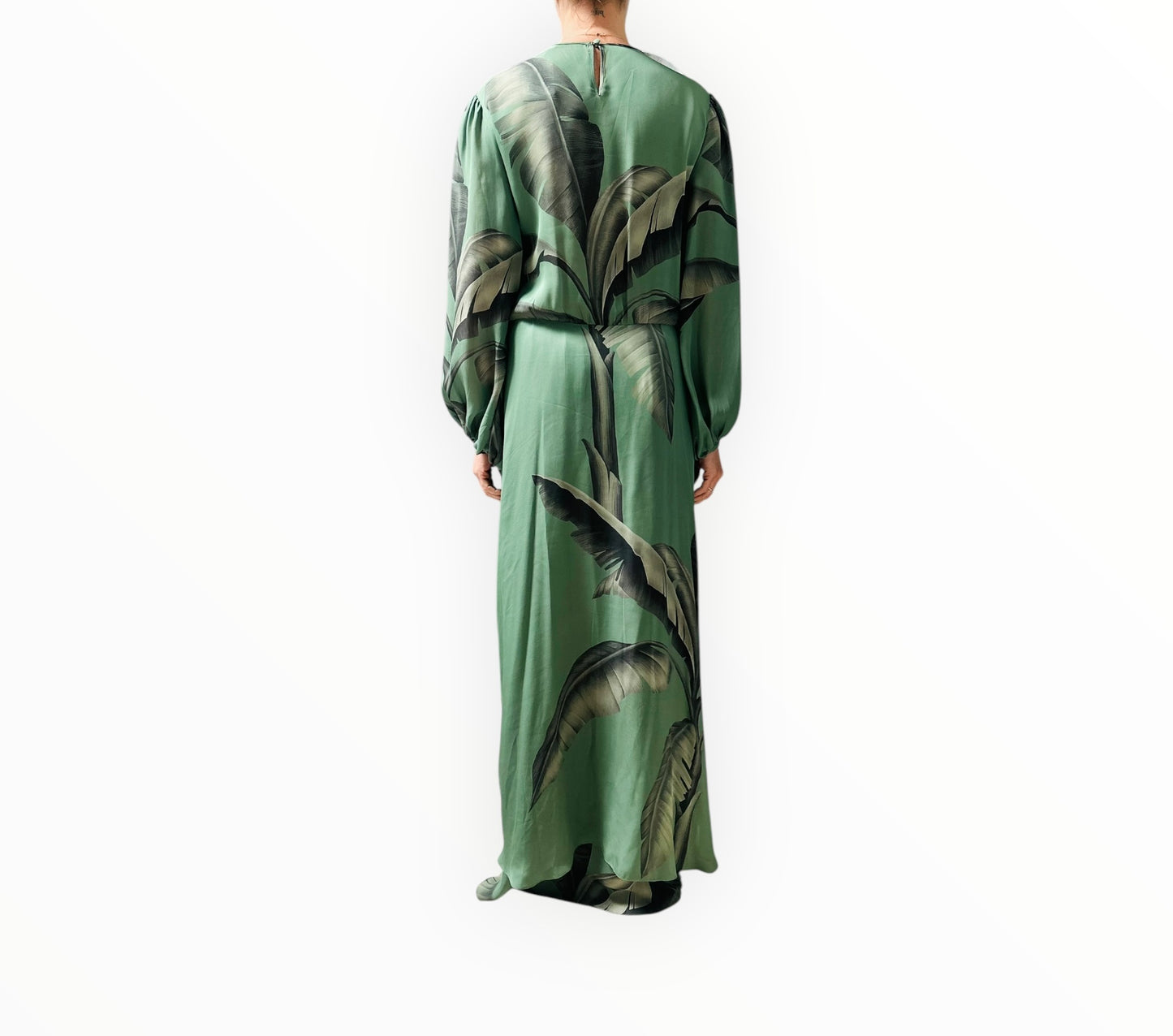 Johanna Ortiz Spirit Aloha Silk Maxi Dress - Dark Sage - Size 8