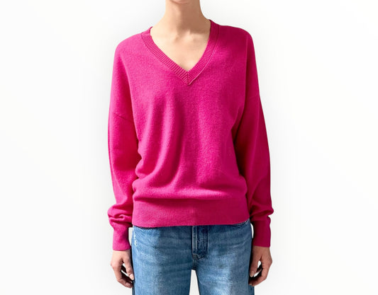 Maje Cashmere V-Neck Jumper - Hot Pink - Size 2