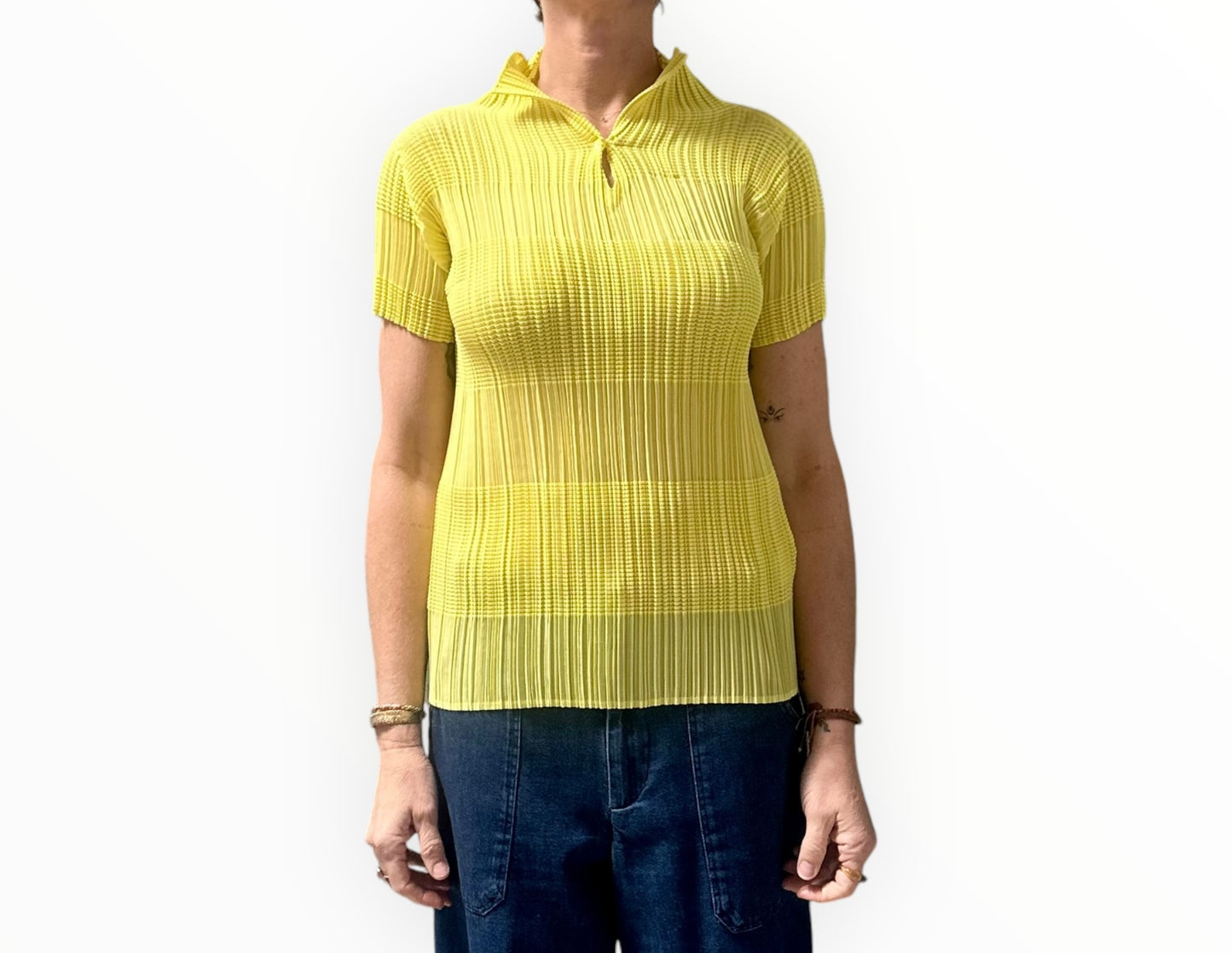 Issey Miyake Plisse Fete Top - Neon Yellow - Size 2