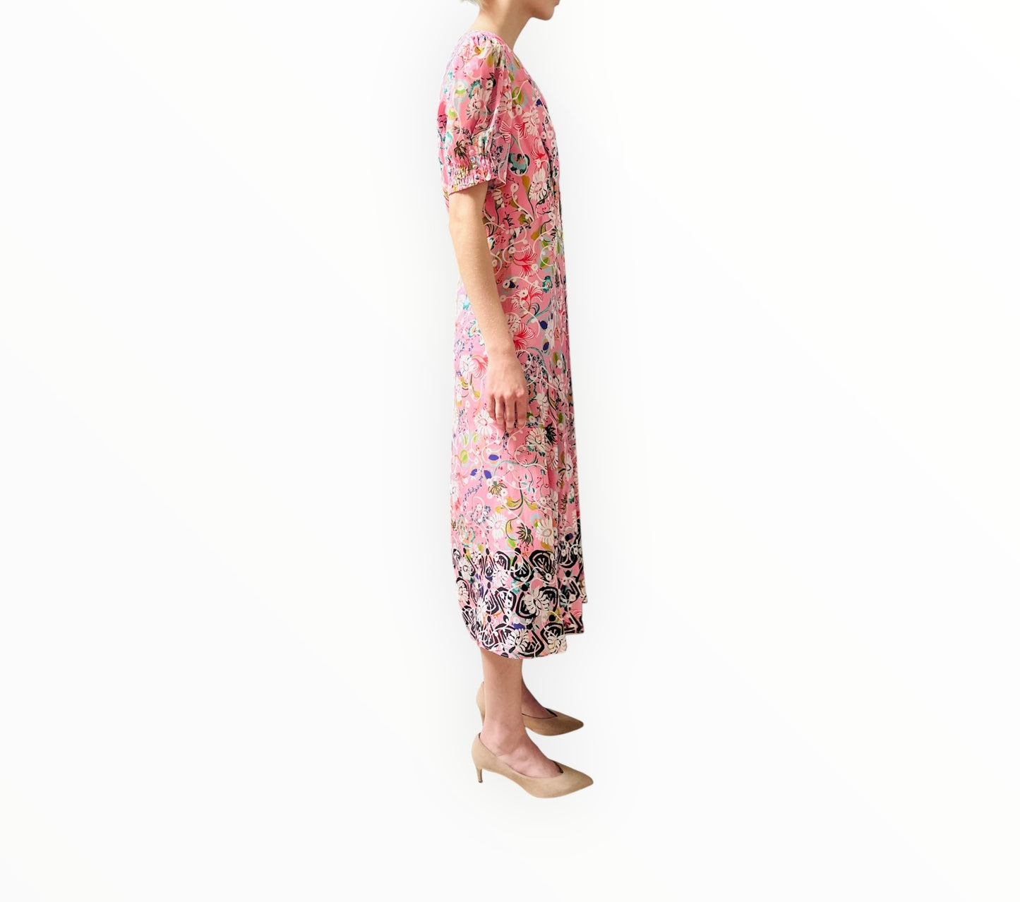 Saloni Floral Silk Dress- Pink - Size AU10