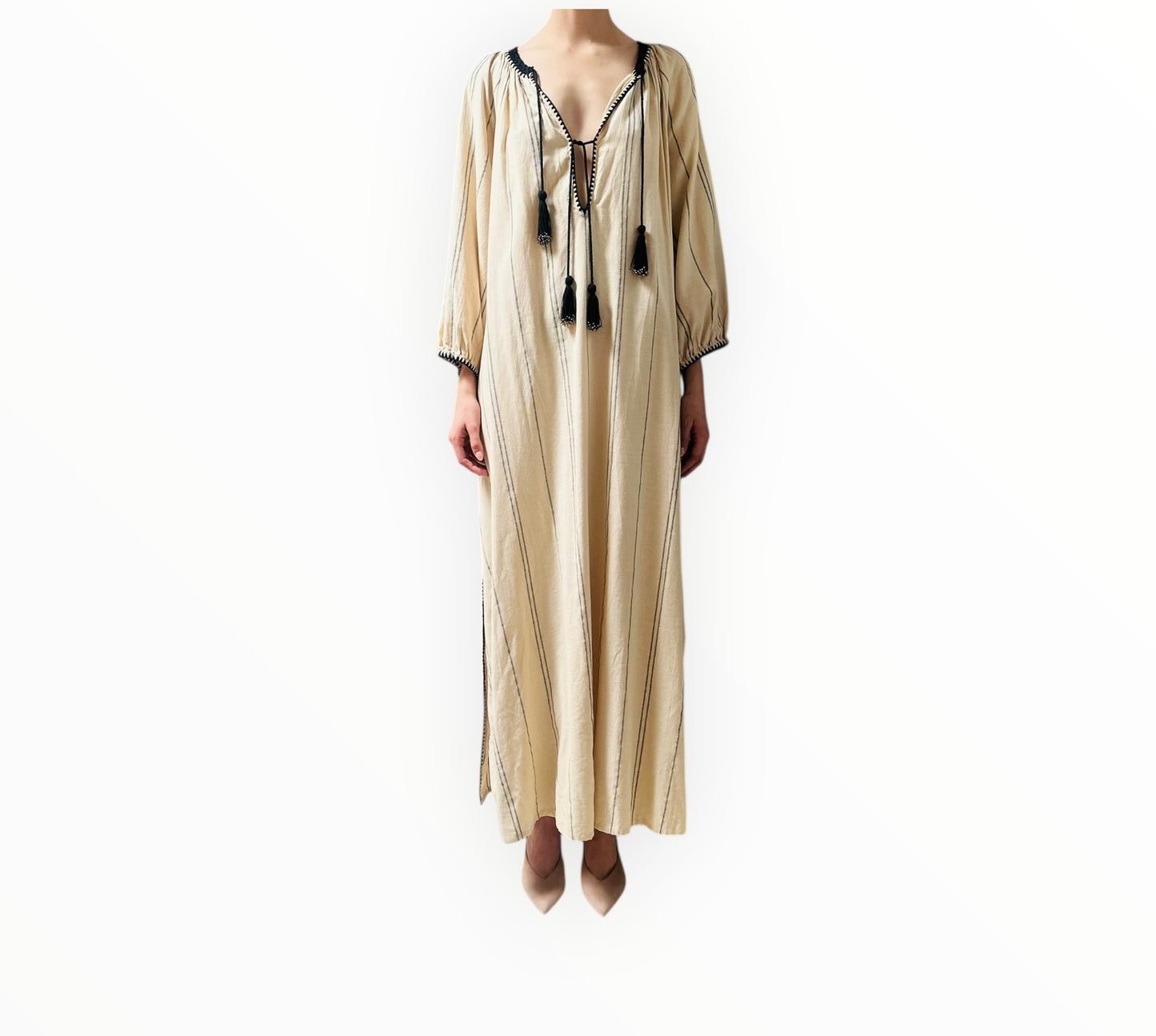 Ilio Nema Striped Caftan - Natural/Blue/Black - Size M