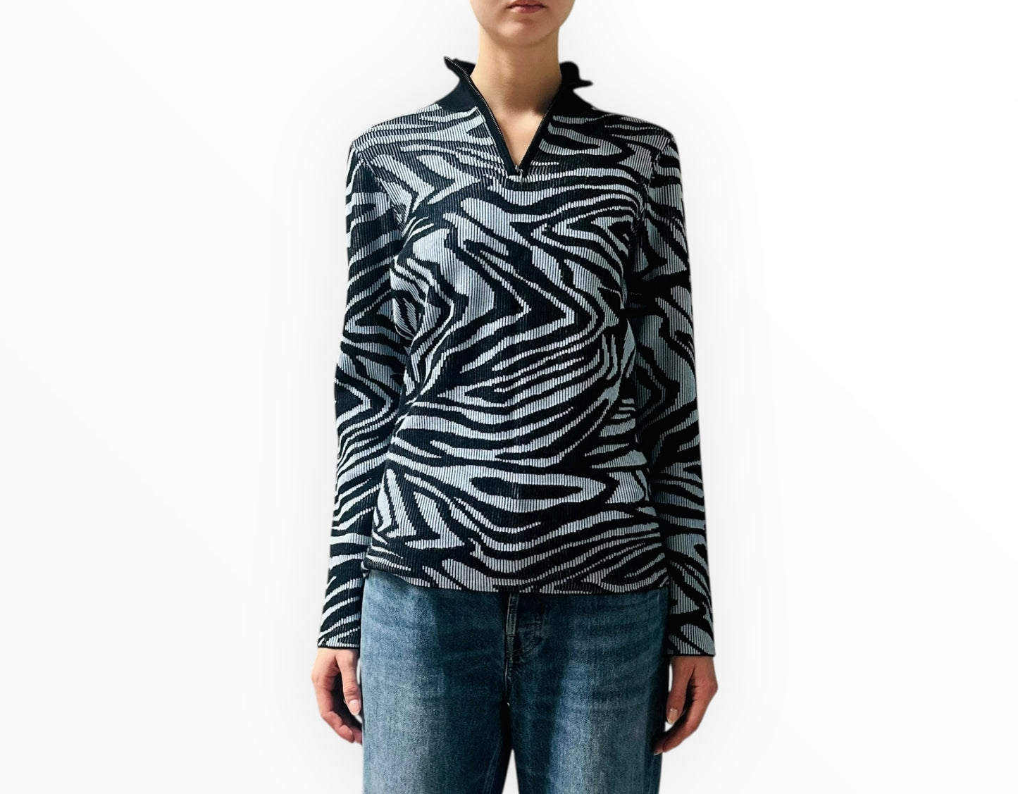 Stine Goya Sylvie Swirl Knit Neck Top - Black/Blue - Size M