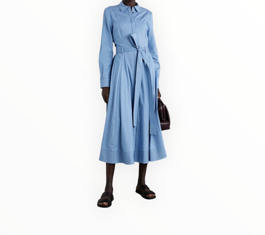 Gabriela Hearst Sola Belted Midi Shirt Dress - Blue - Size 40