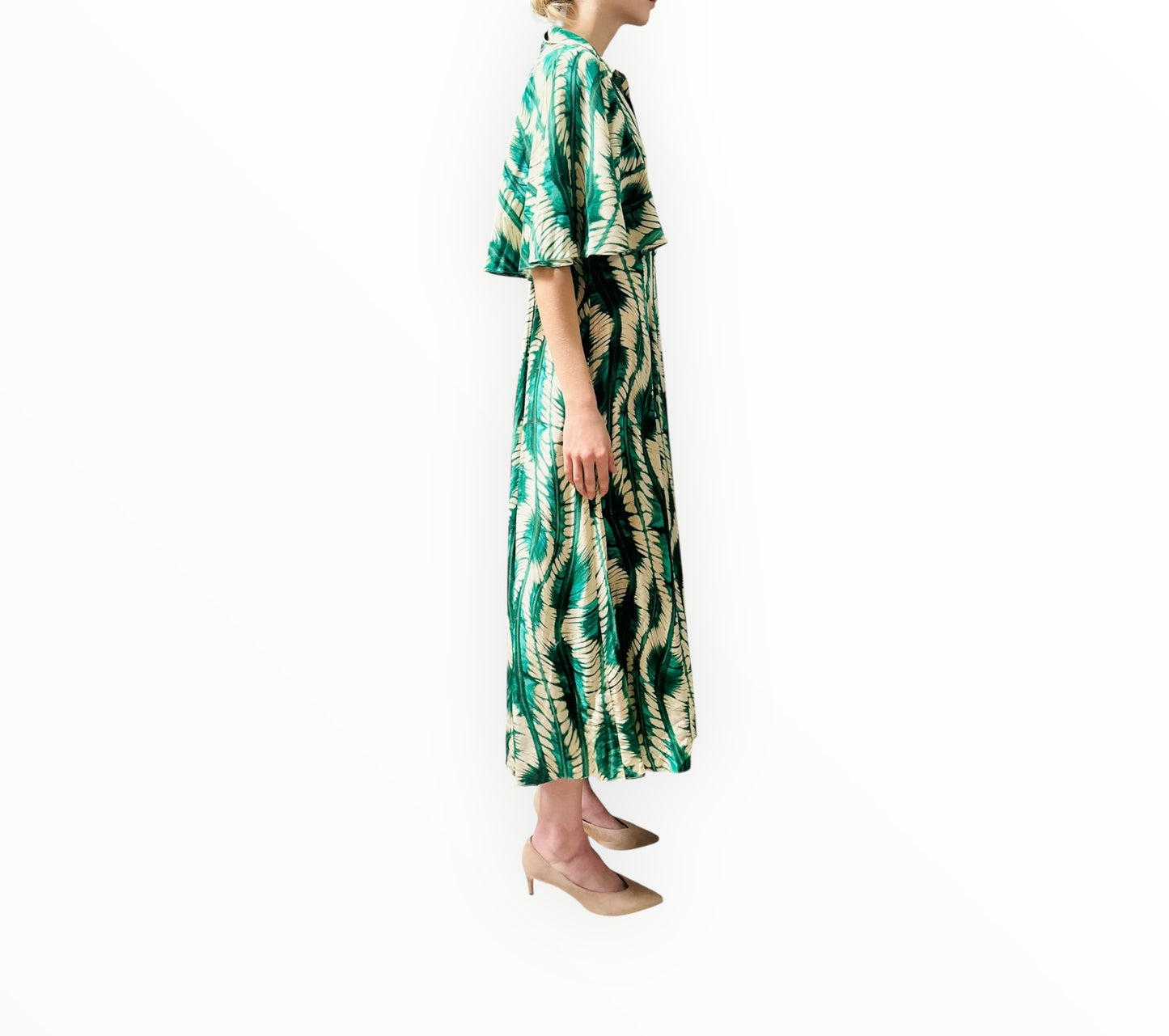 Ulla Johnson Acacia Button-Front Silk Dress - Green/Beige - Size AU8)