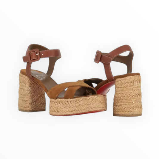 Christian Louboutin Calakala 70 Leather and Suede Platform Sandals - Tan - Size 39