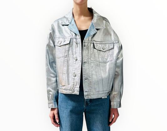 Agolde Charli Metallic Trucker Jacket - Tinfoil - Size S