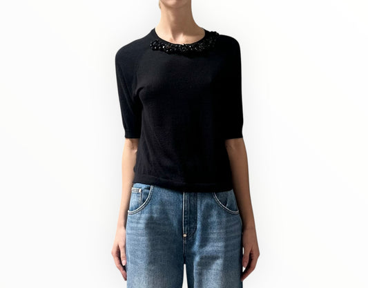 Simone Roche Beaded Neck Sweater - Black - Size S