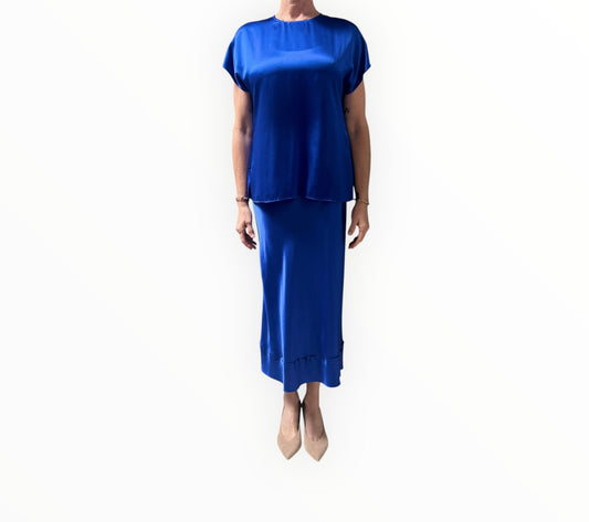 Lee Mathews Silk Satin Skirt and Top Set - Electric Blue - Size 1