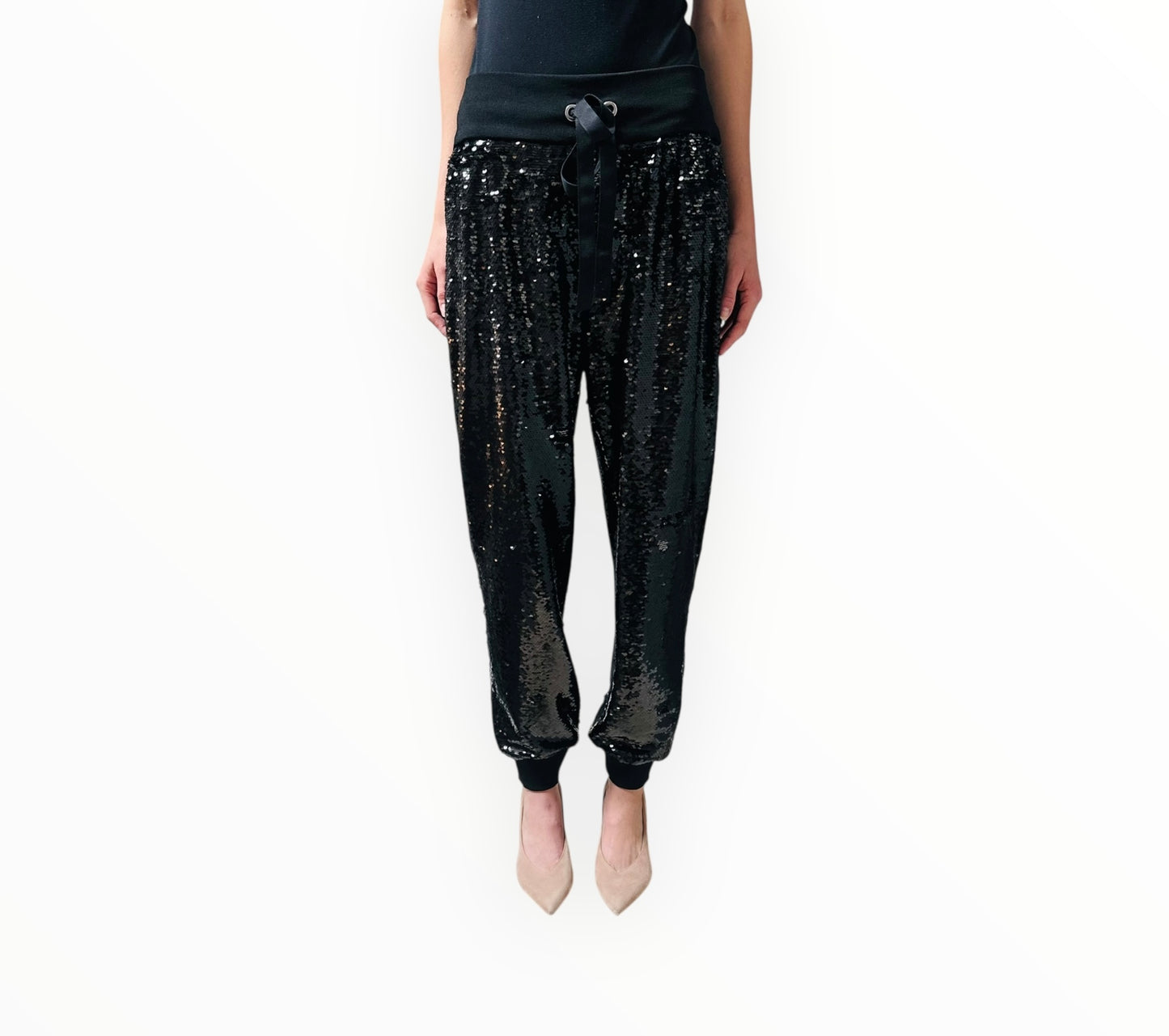 Cinq a Sept Sequin Track Pants - Black - Size M