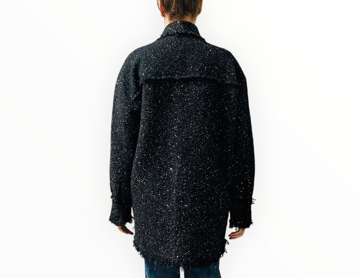 MSGM Tweed Sequin Shirt - Black Multi - Size 42
