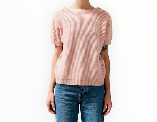 Scanlan Theodore Chunky Rib Short-Sleeve Knit - Blush Pink - Size M/L