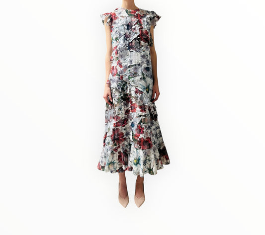 Erdem Long Day Dress - White Print - Size 12
