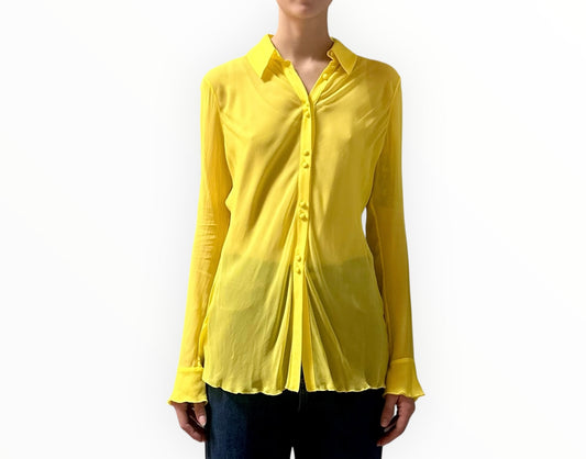 Lee Mathews Sheer Long Sleeve Shirt - Bright Yellow - Size 2