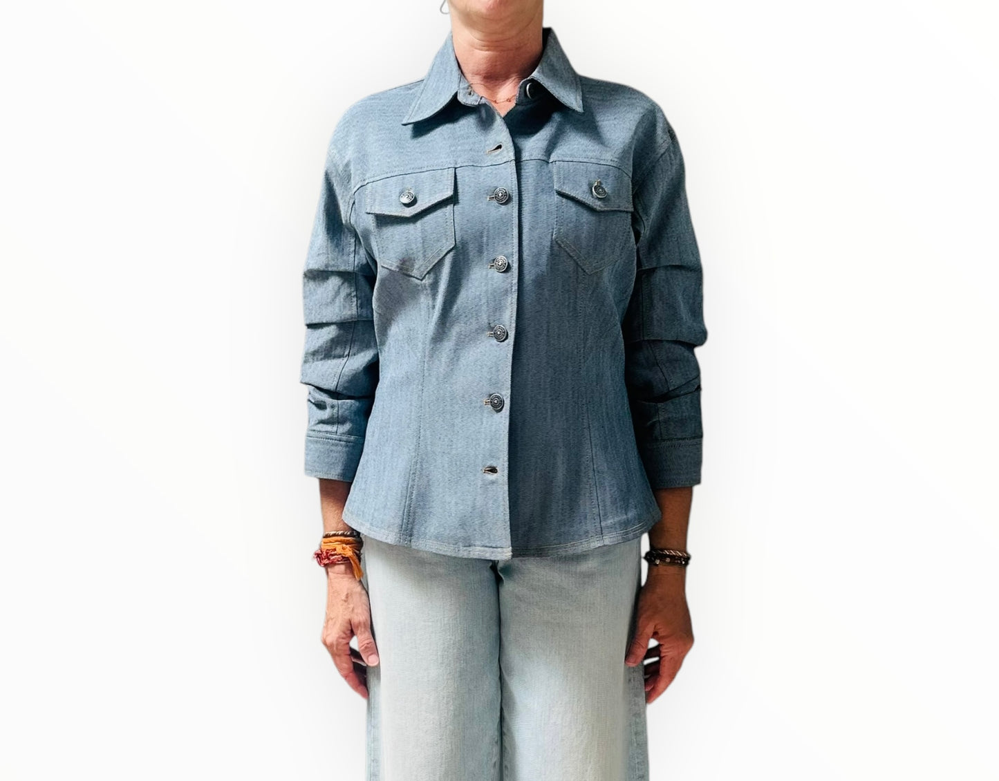 Cinq a Sept Denim Scrunched Jacket - Light Indigo - Size AU10