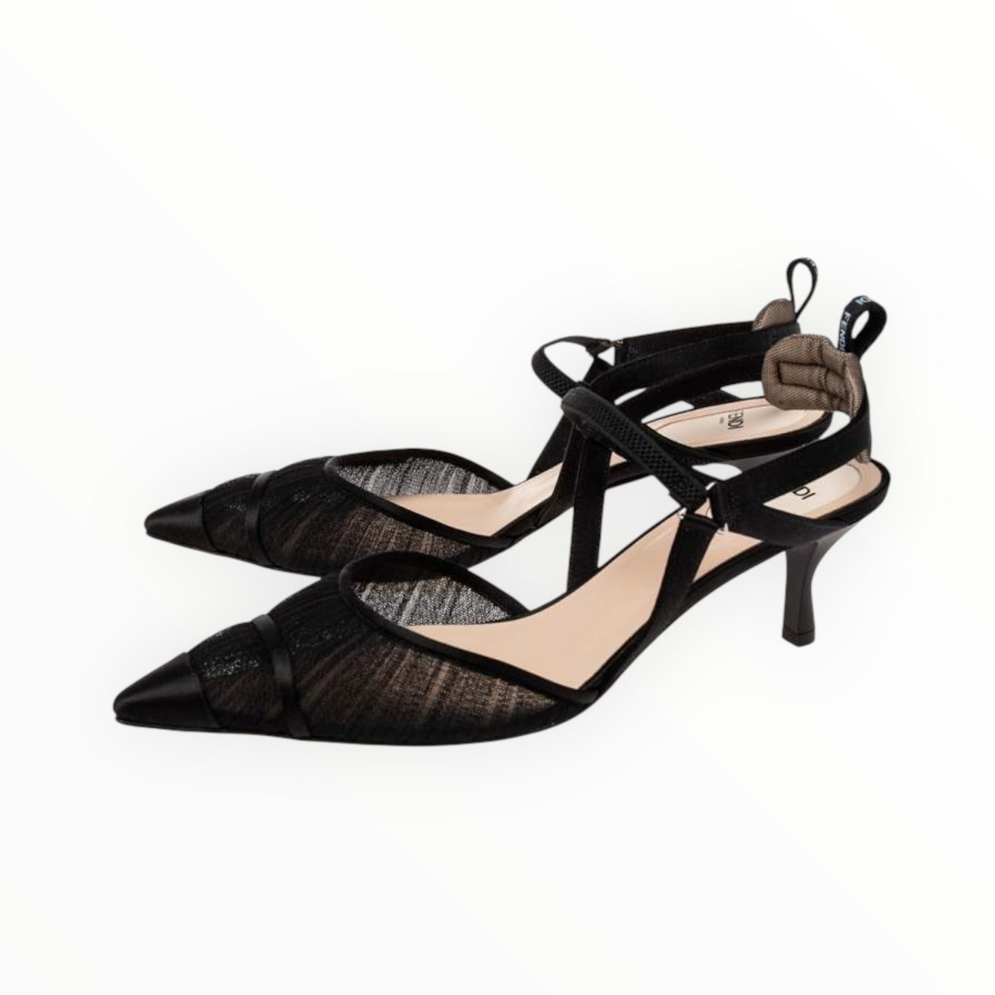 Fendi Lace and Leather Colibri Lite Slingback Pumps - Black - Size 36