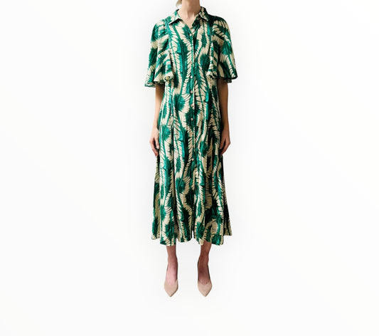 Ulla Johnson Acacia Button-Front Silk Dress - Green/Beige - Size AU8)