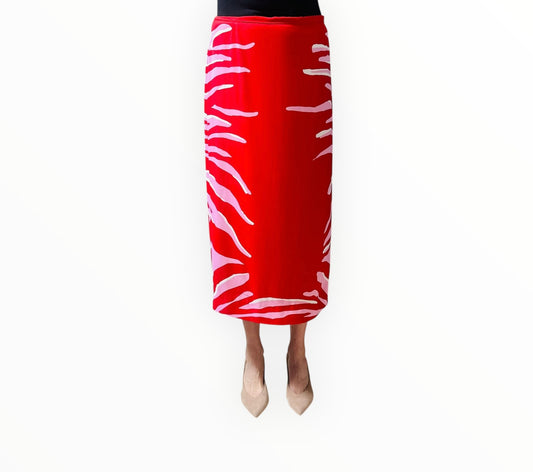 La DoubleJ Zebra Placee Pencil Skirt - Red/Pink - Size M