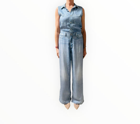 Rag & Bone Miramar Denim Jumpsuit - Light Blue - Size M