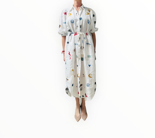 Alemais Soleil Embroidered Shirtdress - White - Size AU12