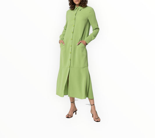Tibi Serpentine Jersey Shirt Dress - Leaf Green - Size 4