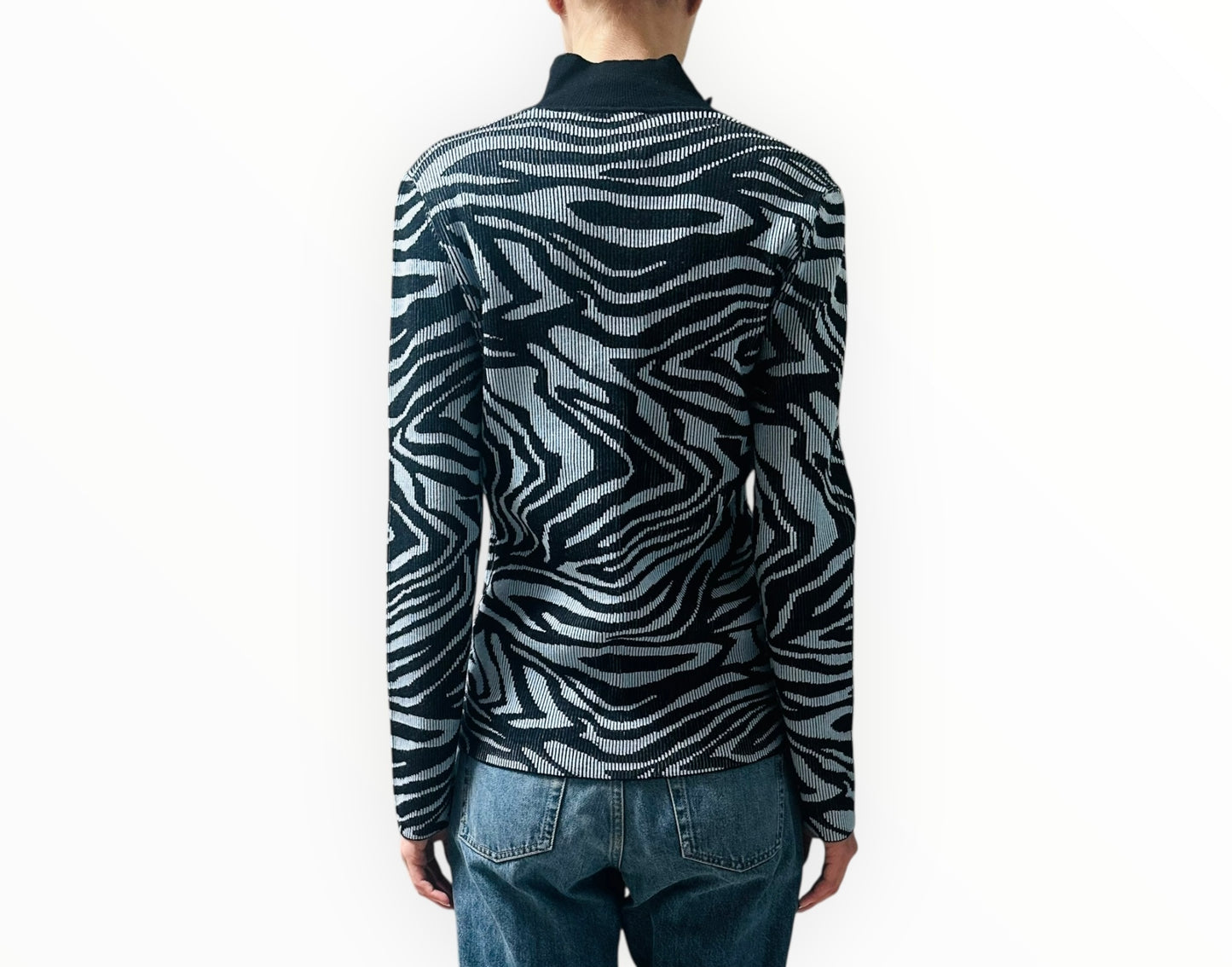 Stine Goya Sylvie Swirl Knit Neck Top - Black/Blue - Size M