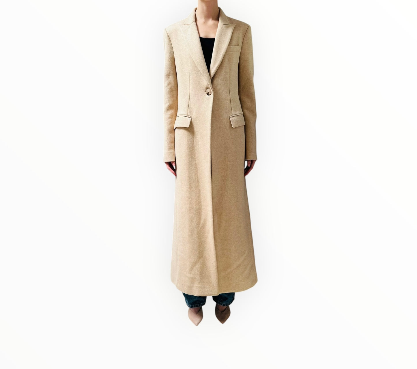White Story Check Maxi Coat - Cream - Size 12
